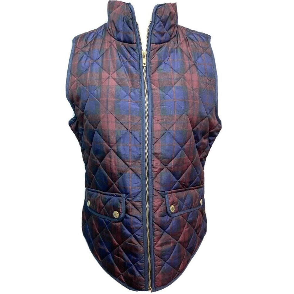 Medium TELLURIDE CLOTHING CO Quilted Navy & Burgundy Plaid Zip Up Vest